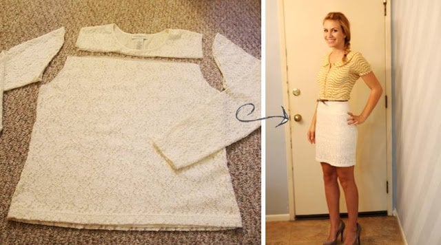 lace shirt refashion: Wide waistband lace skirt with snaps