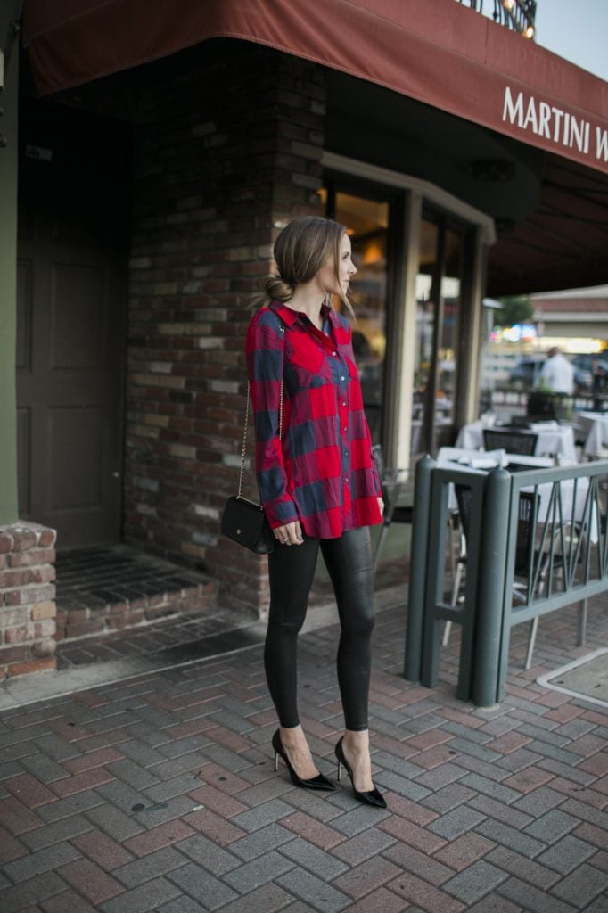 Merrick's Art Plaid Top Spanx Leather Leggings