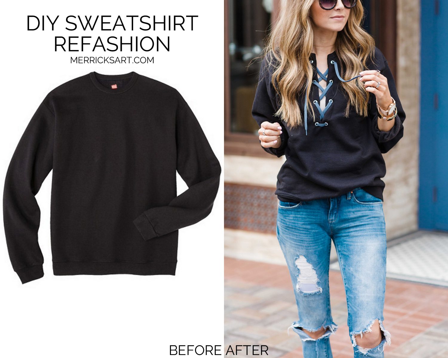 Before and After Sweatshirt Refashion