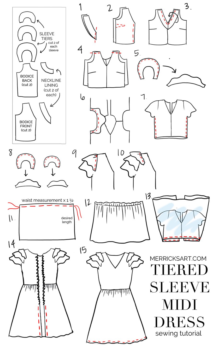 Merrick's Art | DIY Tiered Sleeve Midi Dress Tutorial