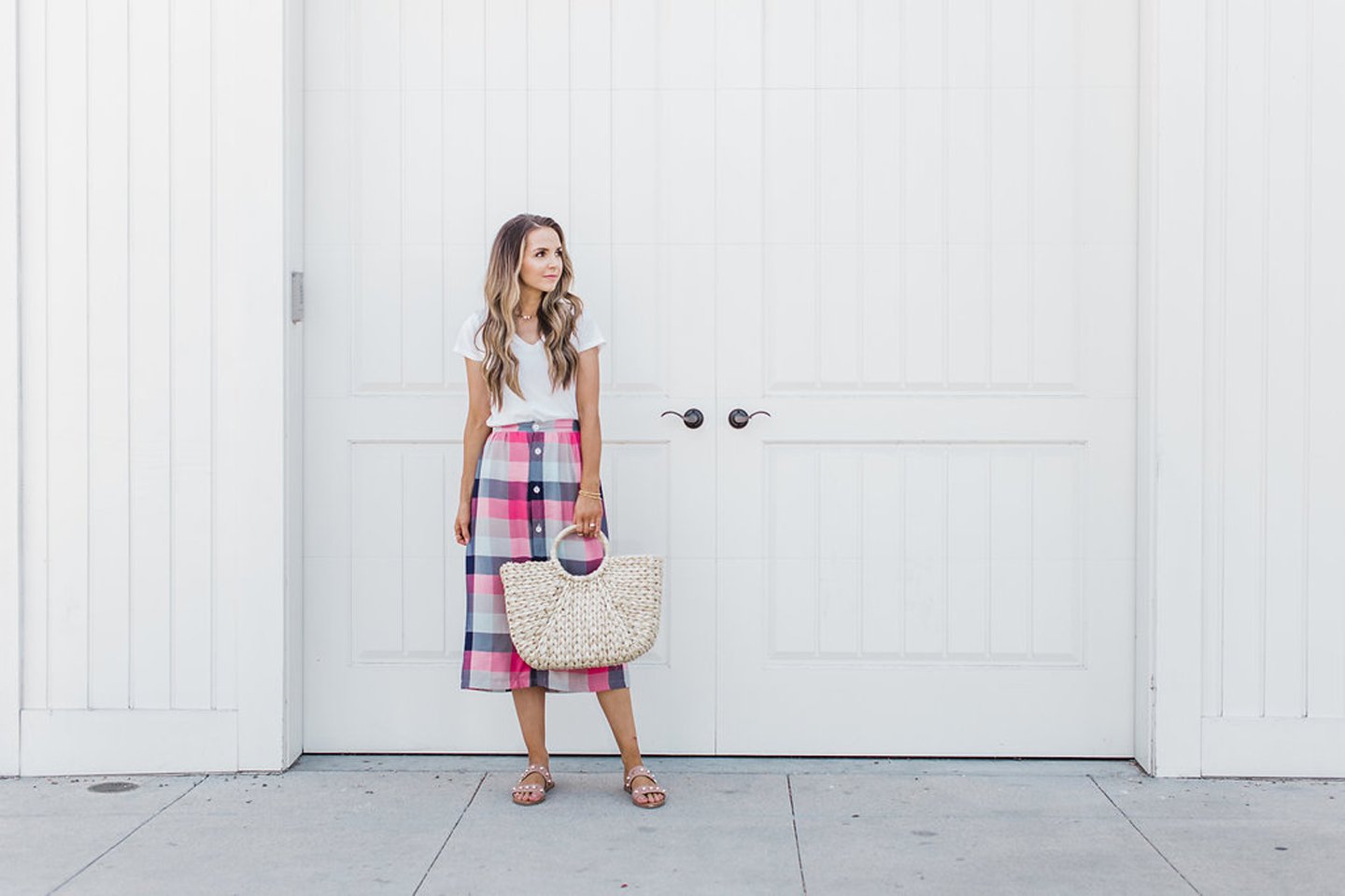 Merrick's Art Straw Basket Bag and Pink Summer Plaid