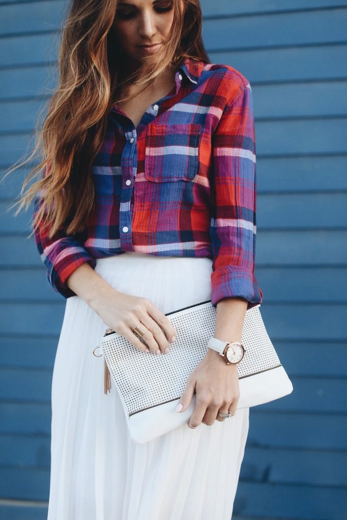 Merrick's Art | Plaid Shirt and White Skirt