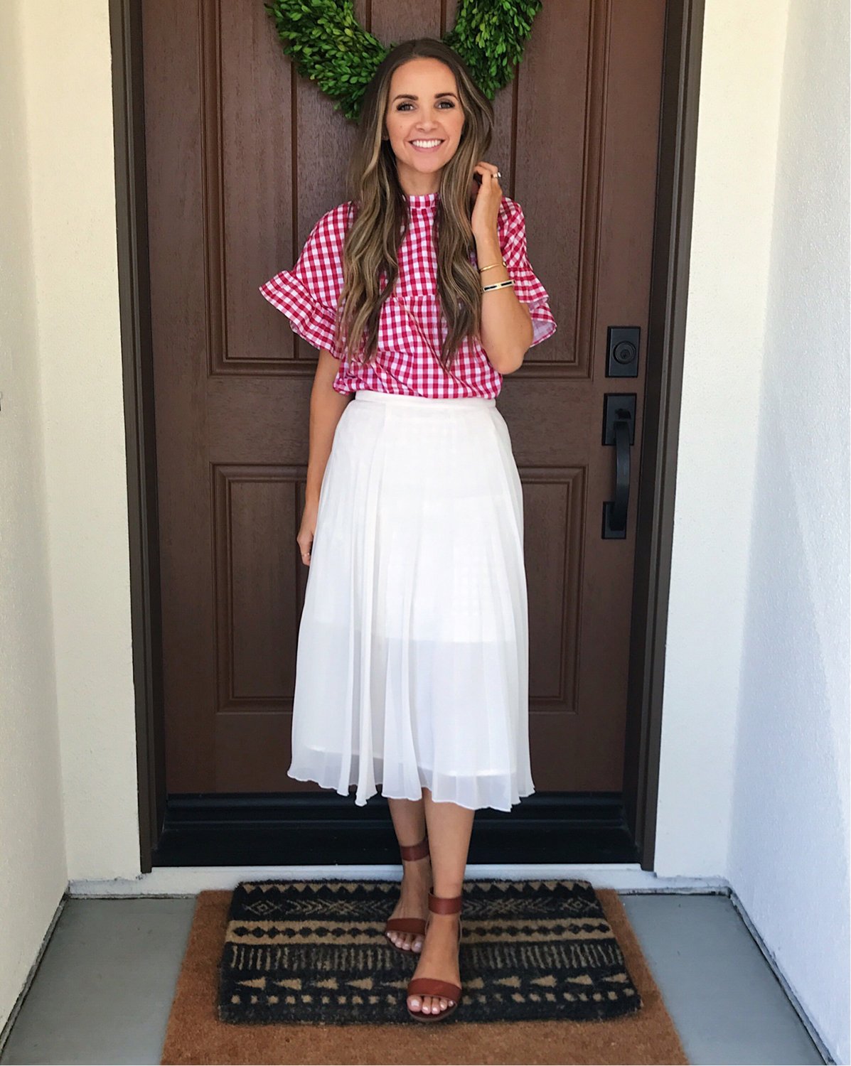 merricksort.com | Red Gingham Top and White Midi Skirt