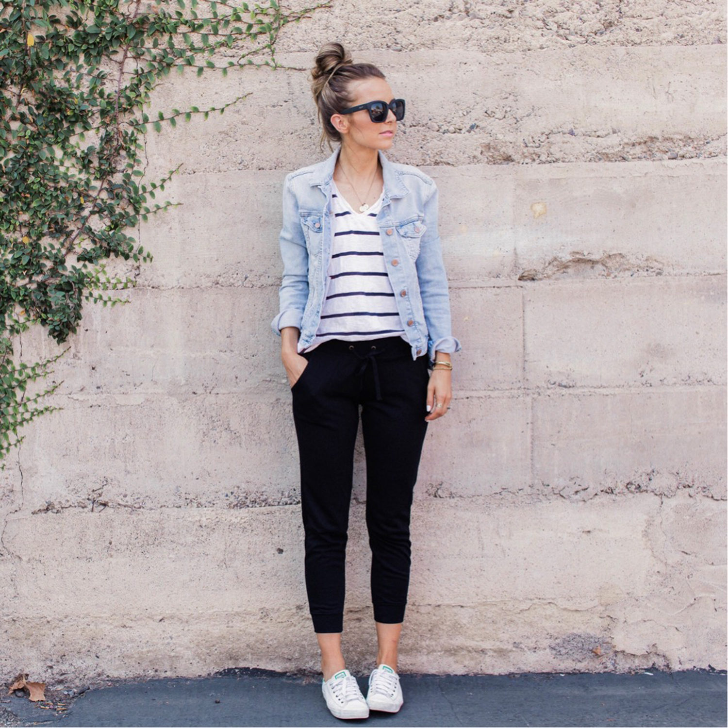 denim jacket and joggers | merricksort.com