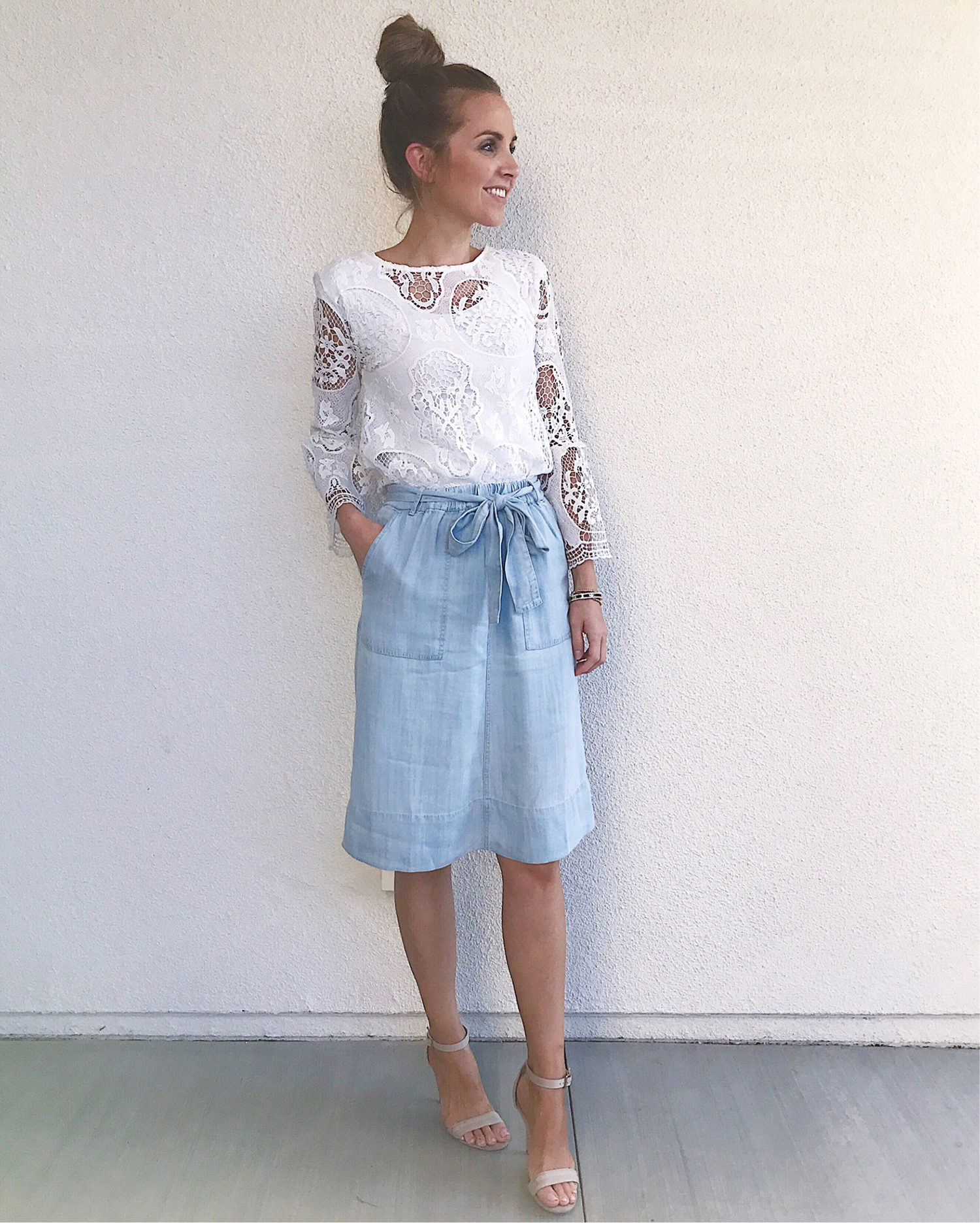 lace top and chambray skirt | merricksort.com