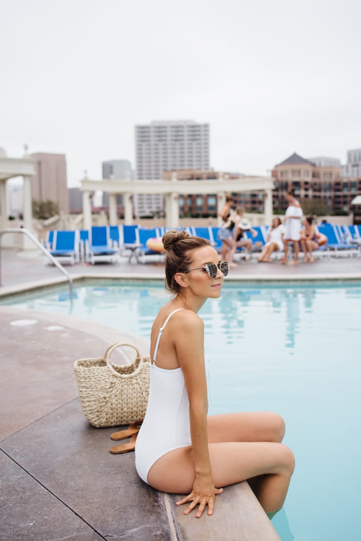 Poolside in white at the Manchester Grand Hyatt Hotel Pool