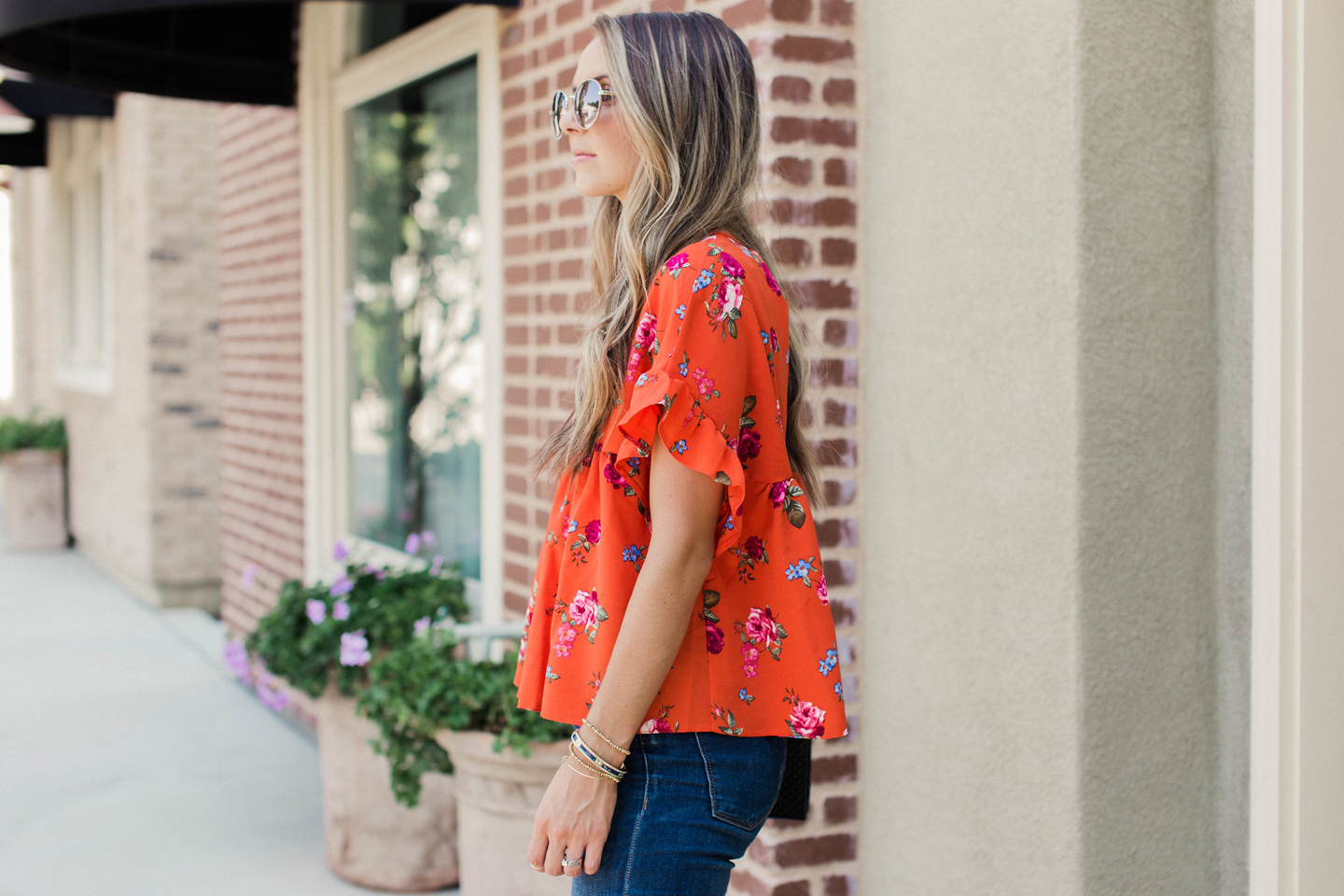 merricksart red ruffle sleeve blouse for fall