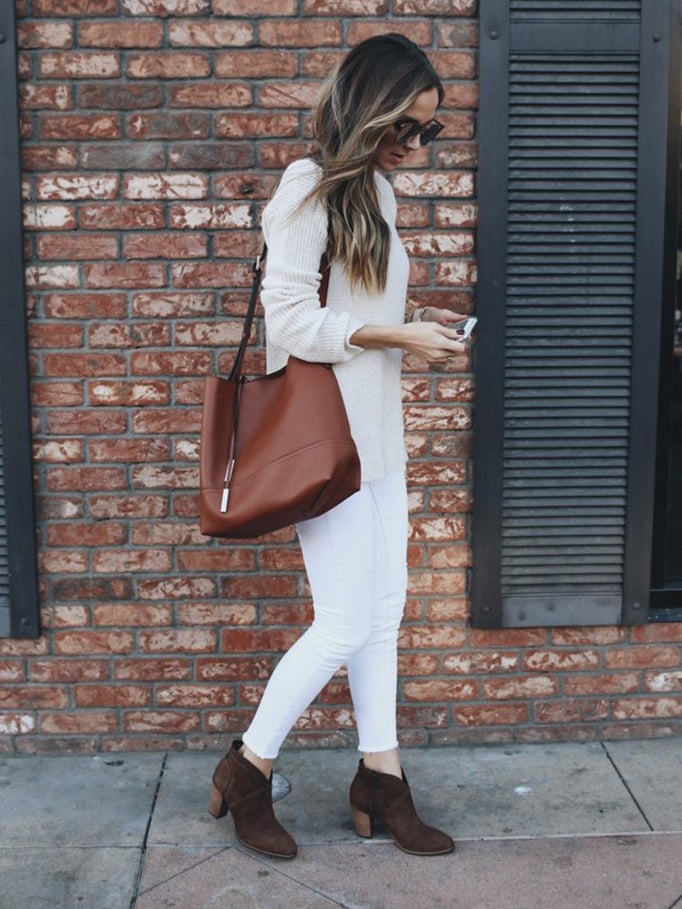 white on white with brown booties | merricksort.com