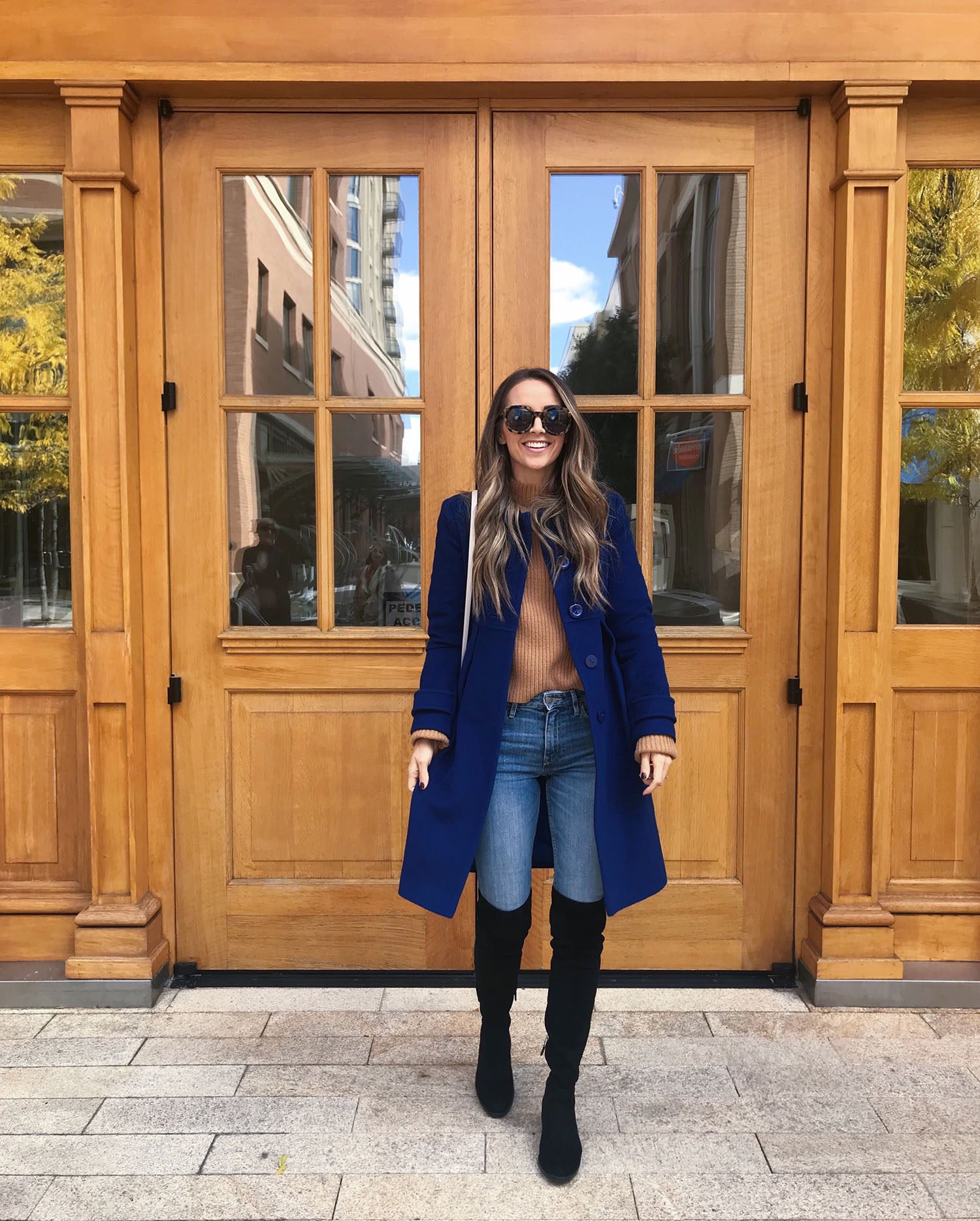 Layering shirts - how to layer blue coat and over the knee boots | merricksort.com