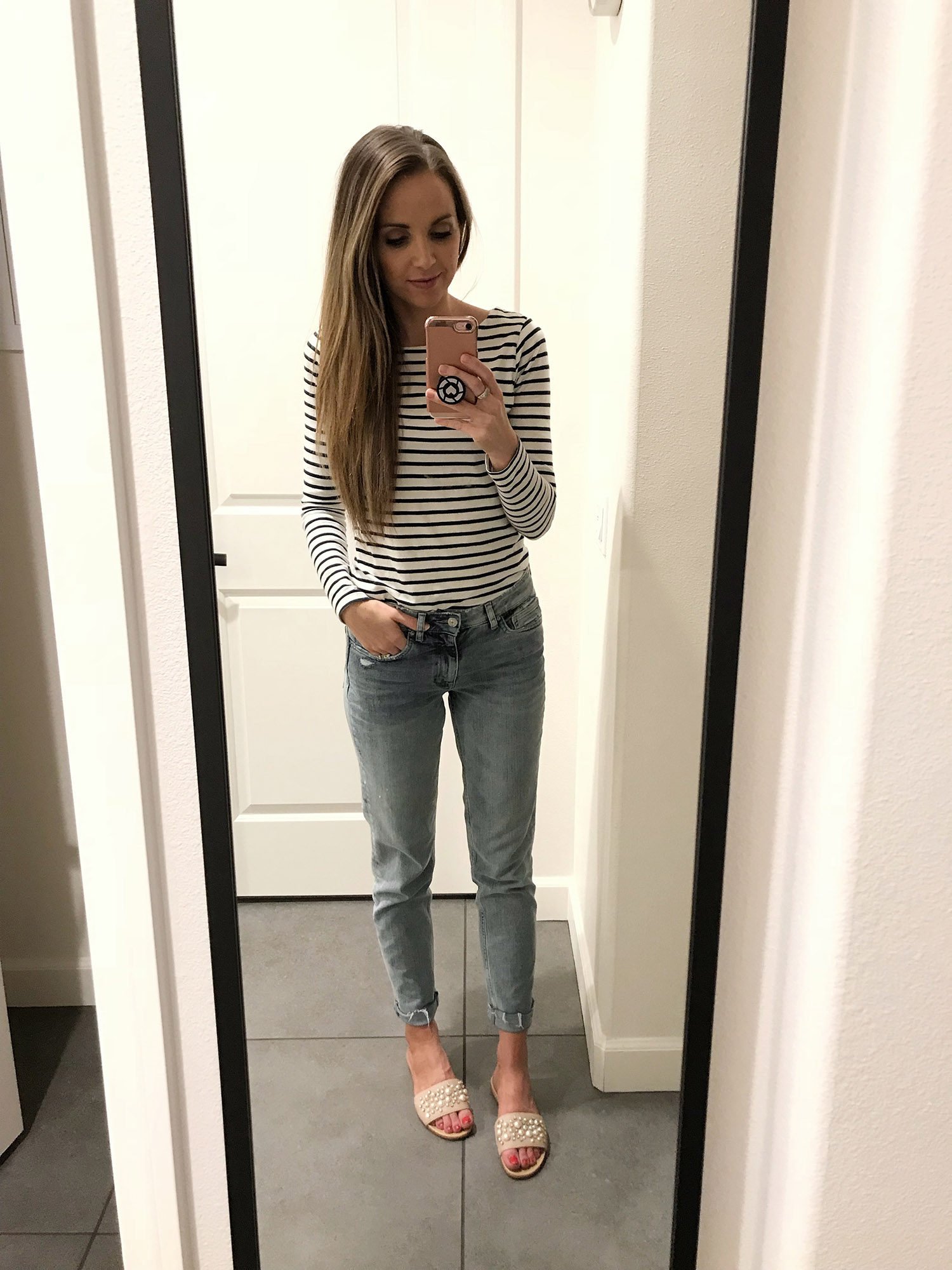 striped top and boyfriend jeans | merricksort.com