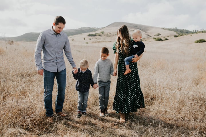 family pictures in a field