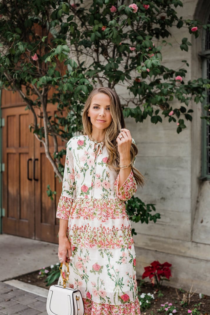 bell sleeve floral maxi dress