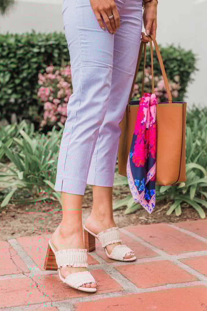 Super pretty ruffle block heel sandals from Ann Taylor
