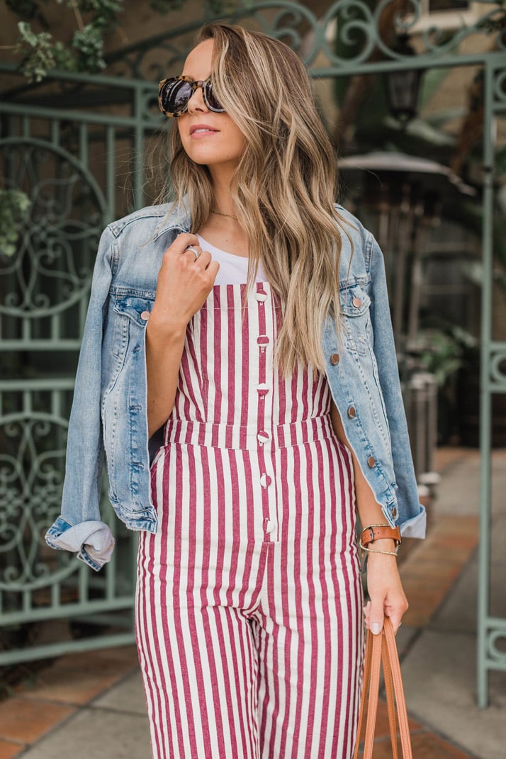 this striped jumpsuit is under $30, and so fun for spring and summer!