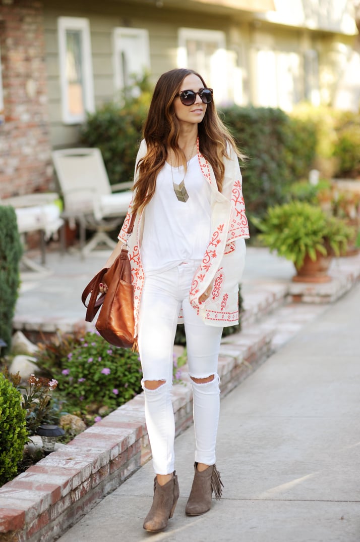 try a kimono over your white on white look for a breezy summer look!