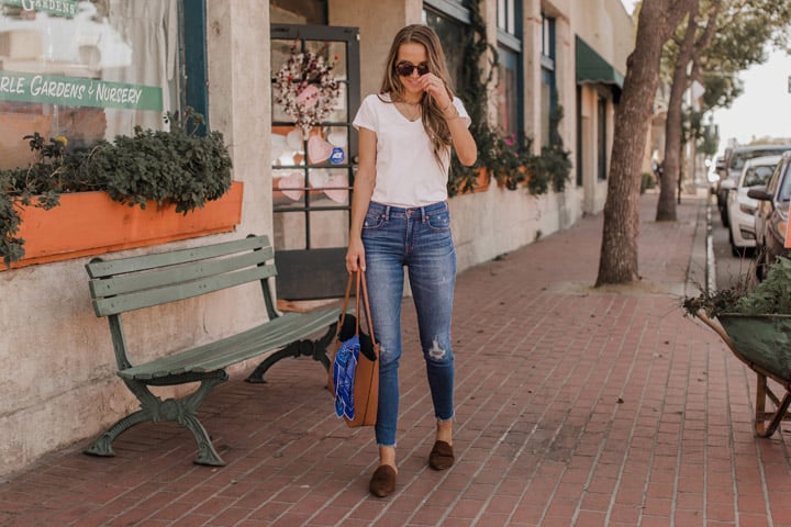 white tee with jeans and flats
