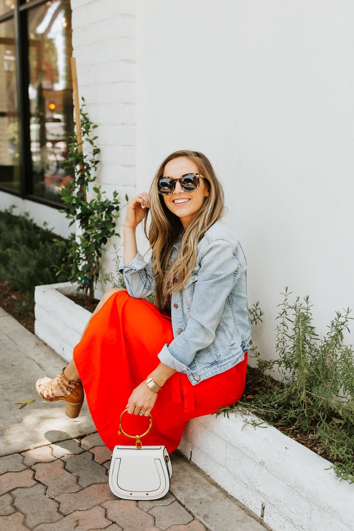 everlane wrap dress denim jacket