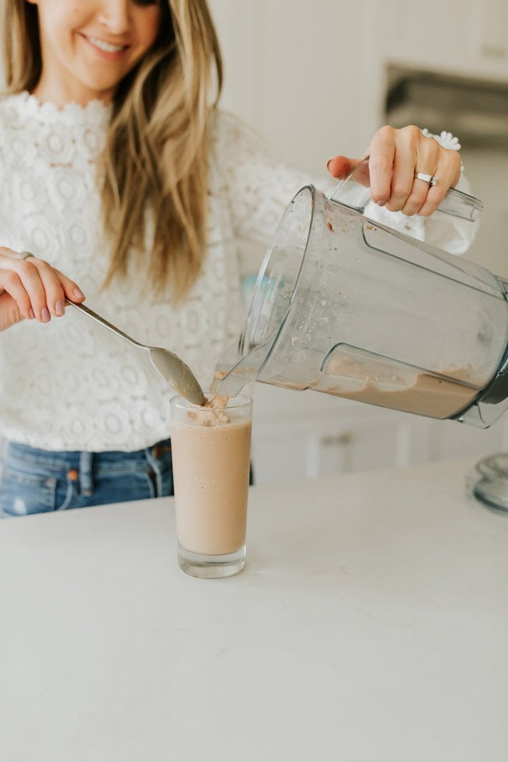try this healthy banana chocolate peanut butter milkshake!