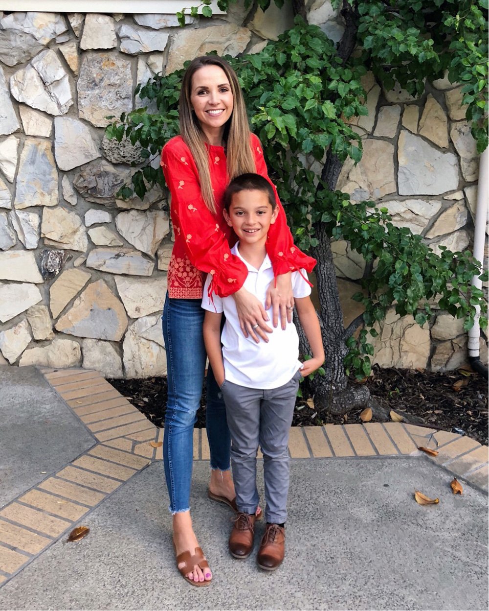 red embroidered top