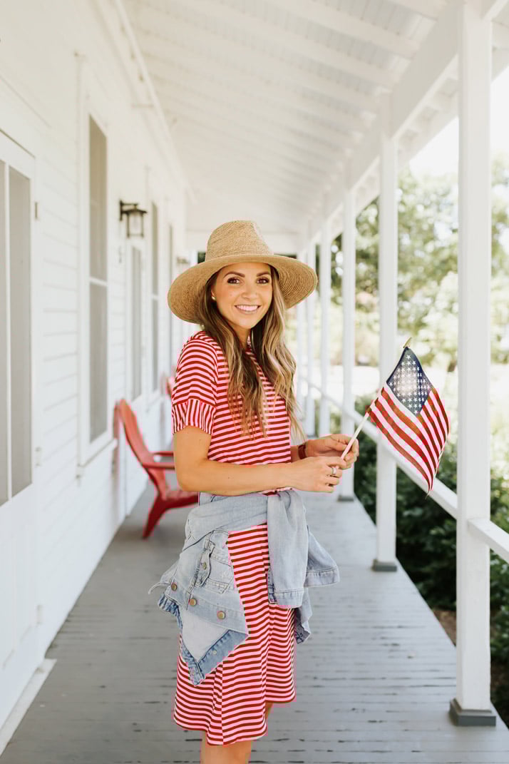 memorial day sales red dress with denim jacket