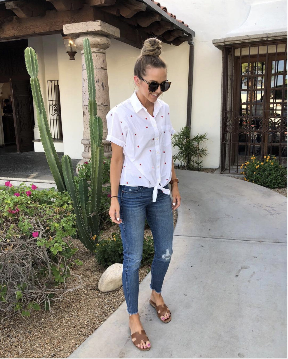 white button down and jeans