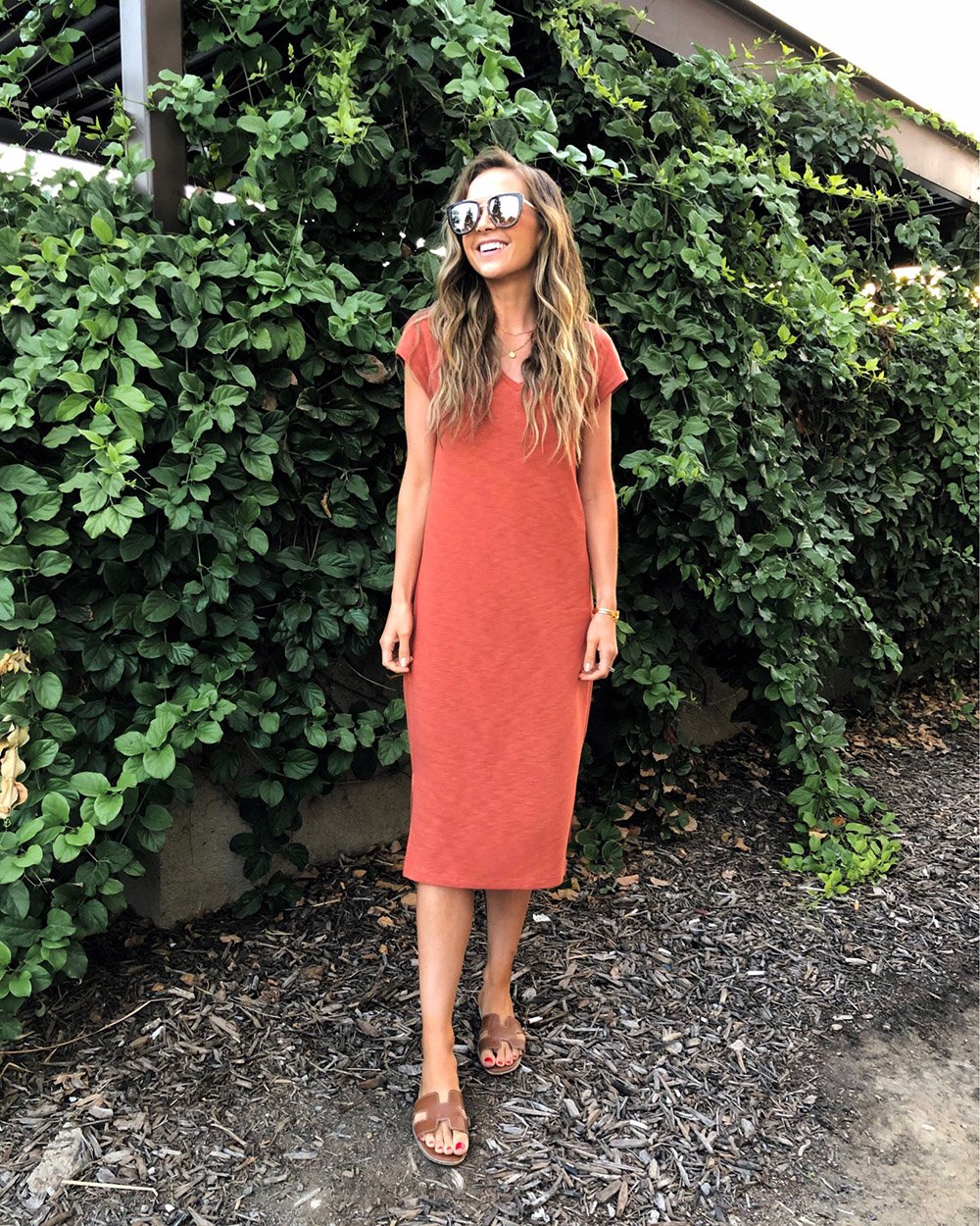 orange t-shirt dress