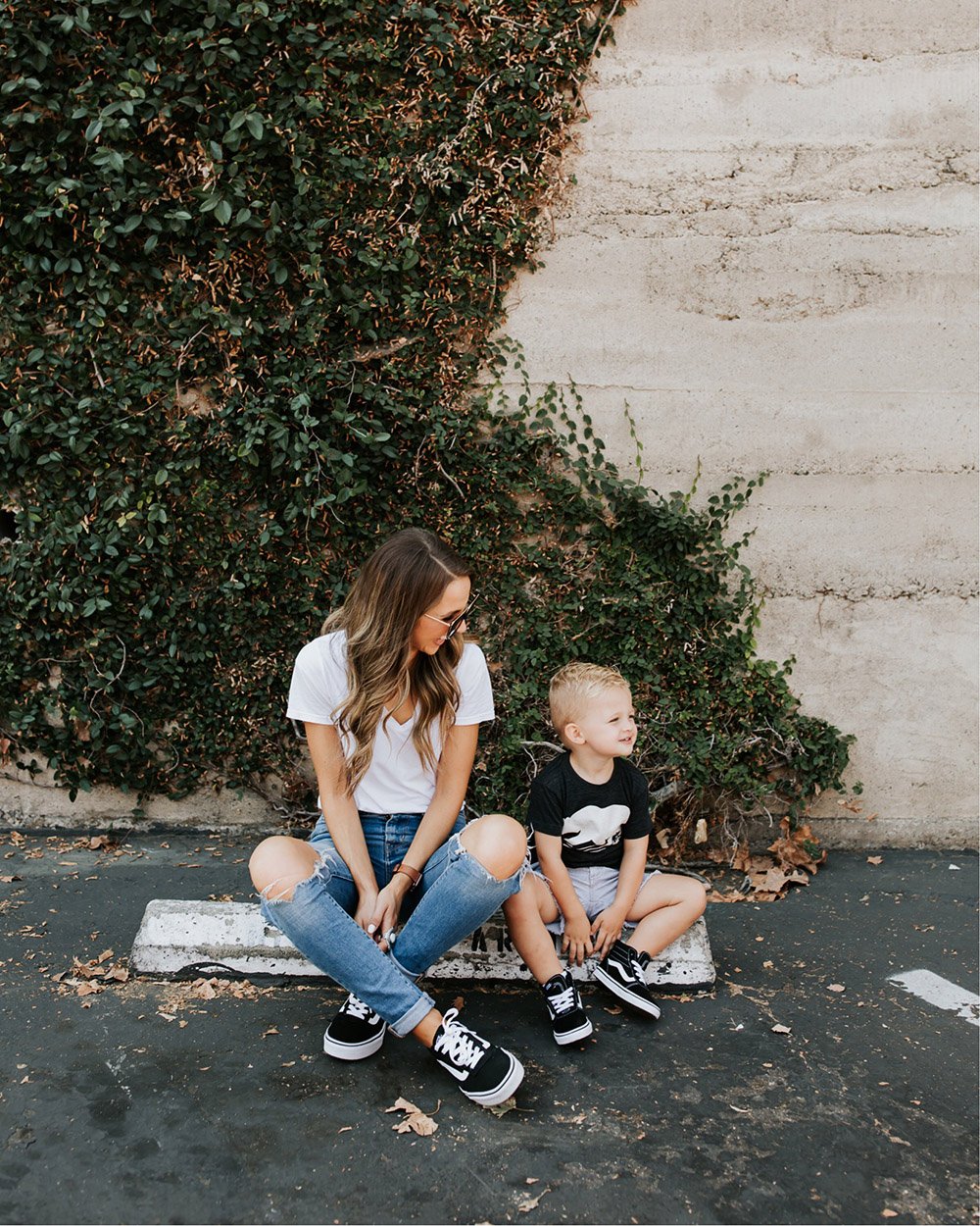 white tee and jeans