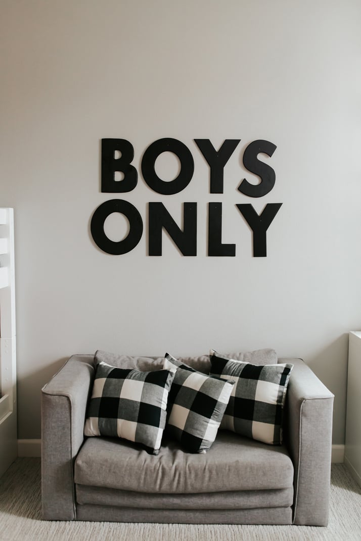boys only sign and bufalo check pillows