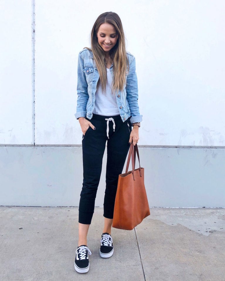 denim jacket and joggers jean jacket outfits
