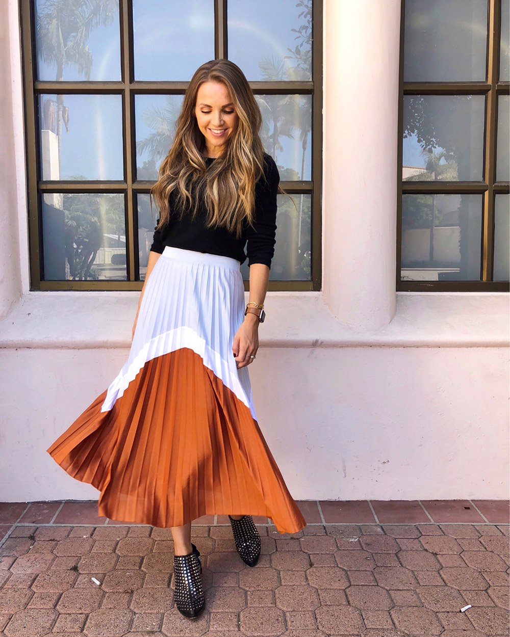 geometric pleated maxi skirt
