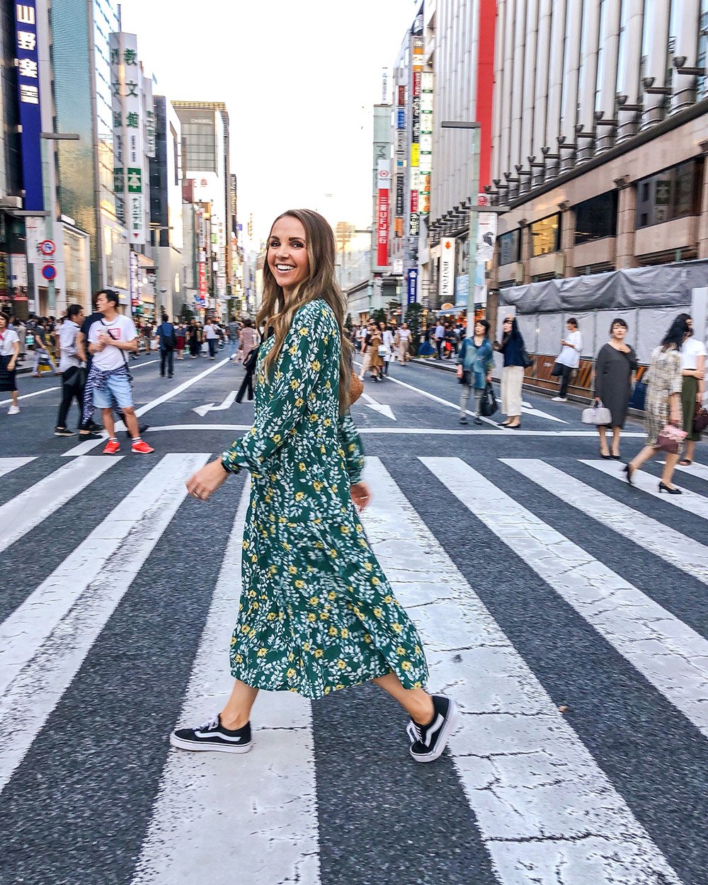 floral dress with sneakers
