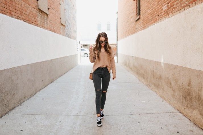 ruffle sleeved sweater and vans sneakers