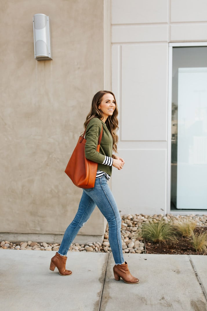 layering with olive green and stripes