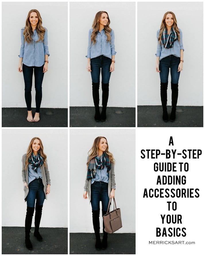 add a scarf and over the knee boots to your outfit for an easy and cozy look