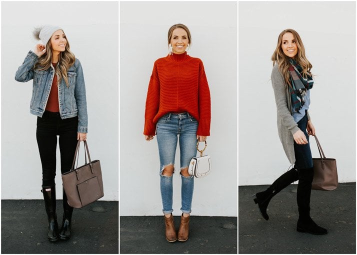 three outfits with accessories