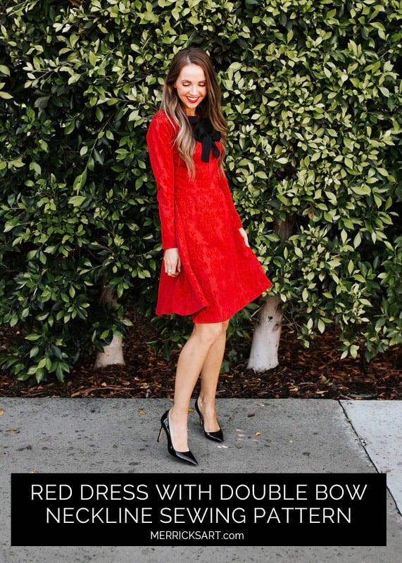 how to make this beautiful red fit and flare dress with bow neckline details