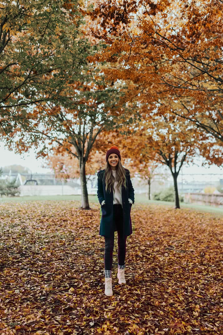 blush timberland boots, and fall leaves