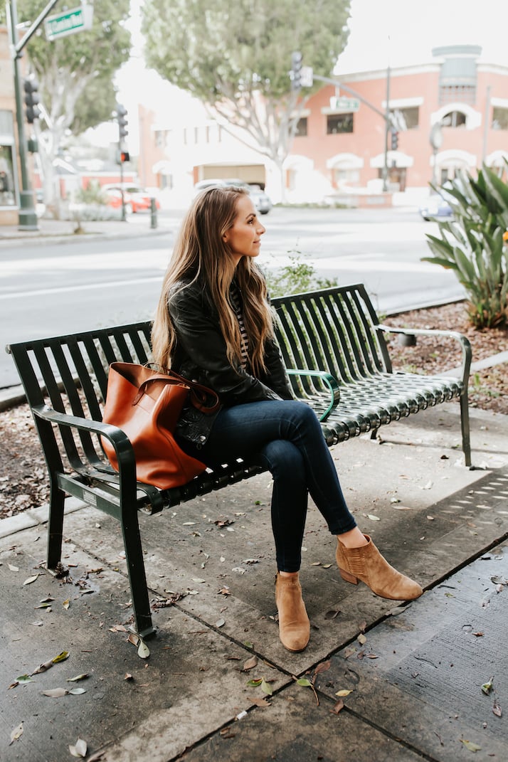 two easy to wear ankle boot outfits for winter to spring transition