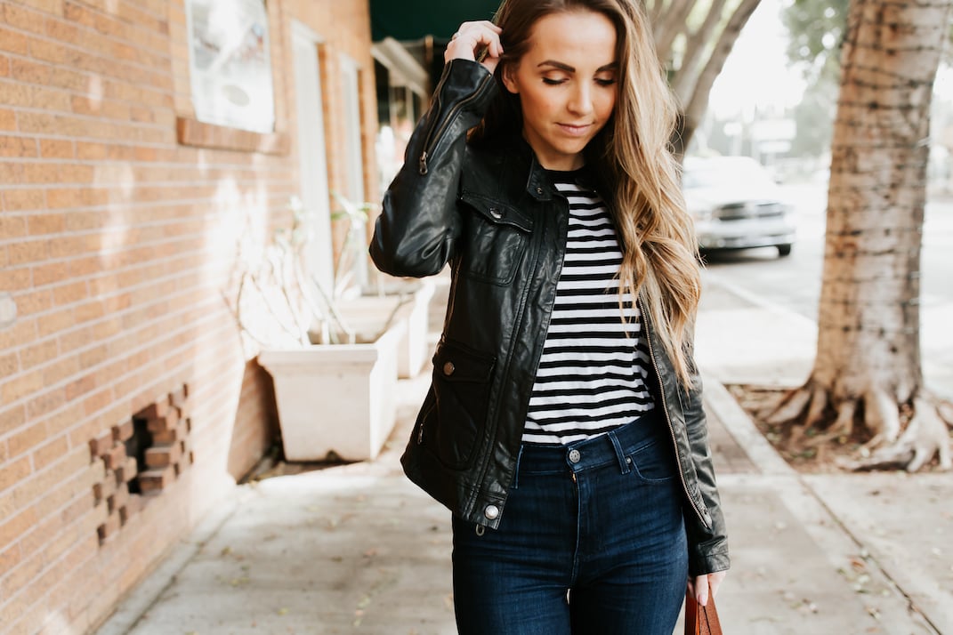 leather jacket and stripes