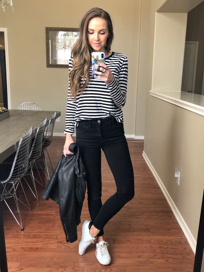 capsule warrobe stripes and sneakers