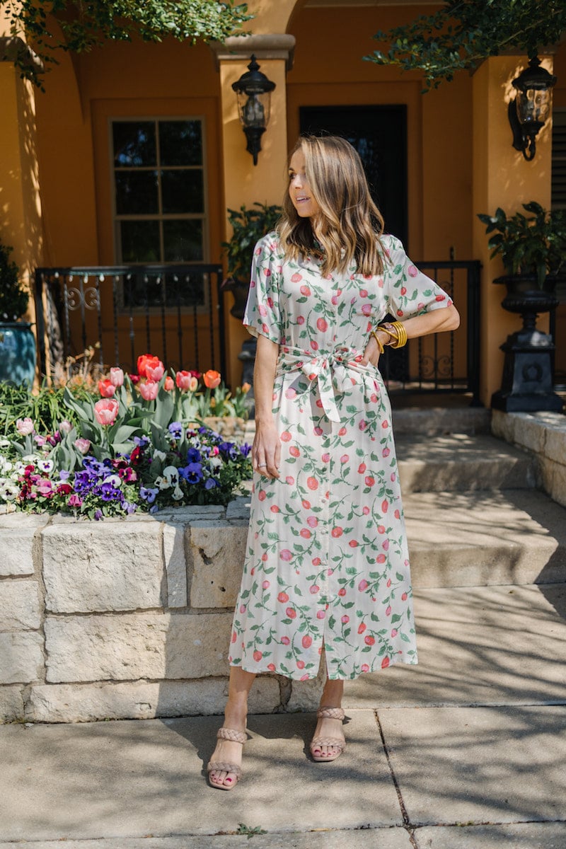 FLORAL DRESS AND BRAIDED HEELS