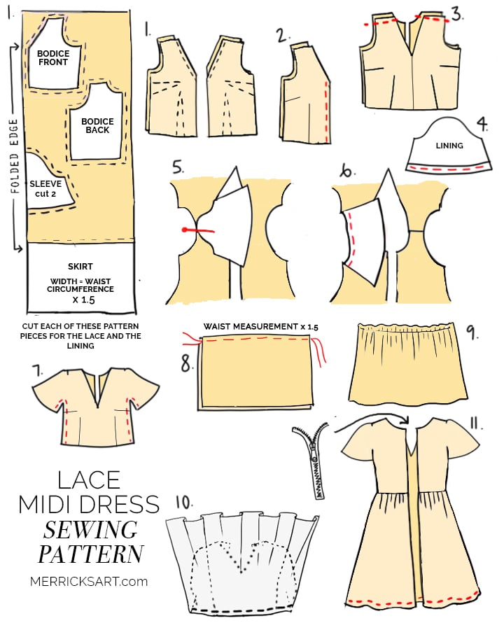 learn how to sew this gorgeous lace midi fit and flare dress with my sewing pattern and tutorial!