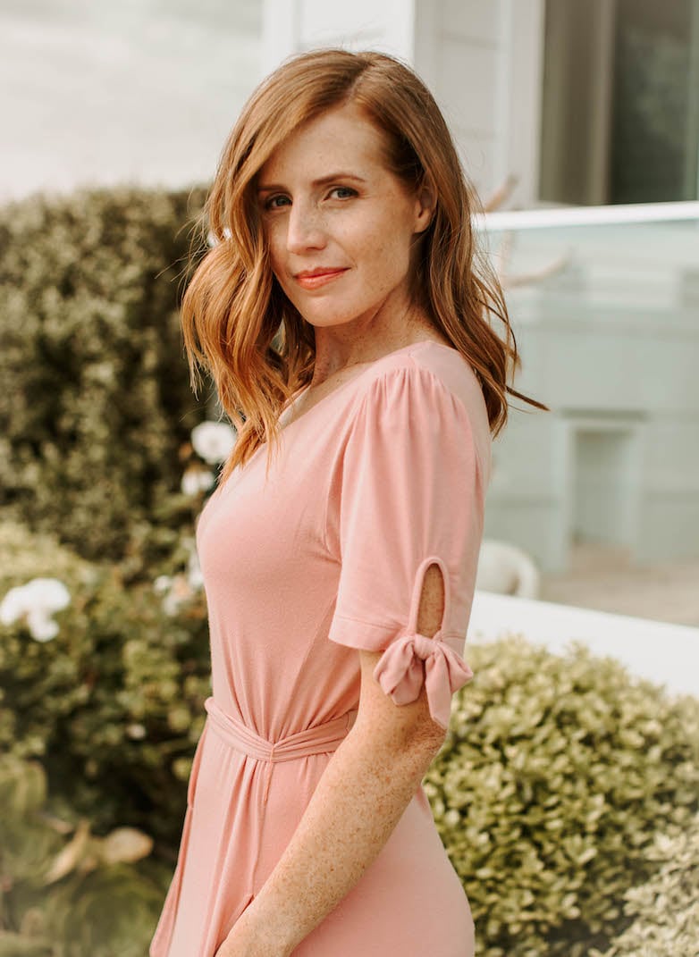 merrick white tie sleeve pink dress