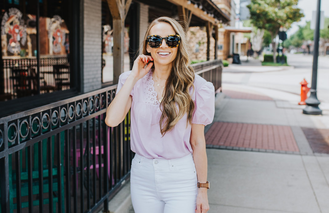 this puffed sleeved eyelet top is perfect for date night