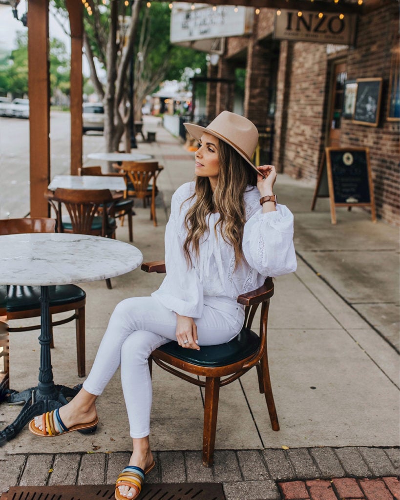 all white white jeans outfit