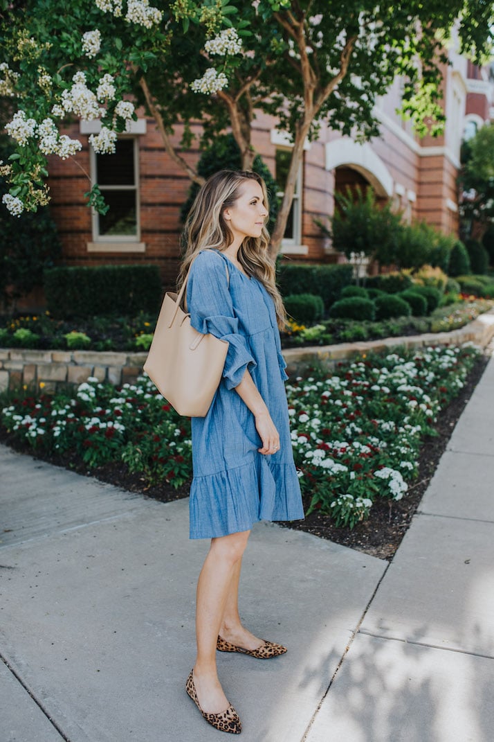 chambray dress and leopard flats