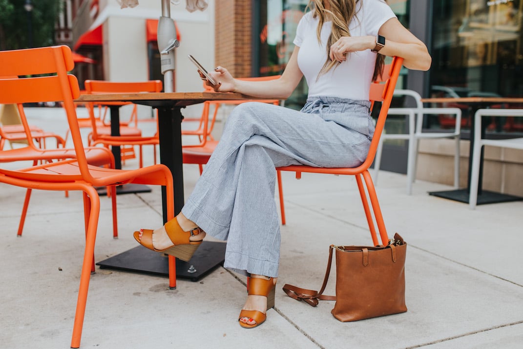 an easy summer outfit with wide leg pants and a bodysuit