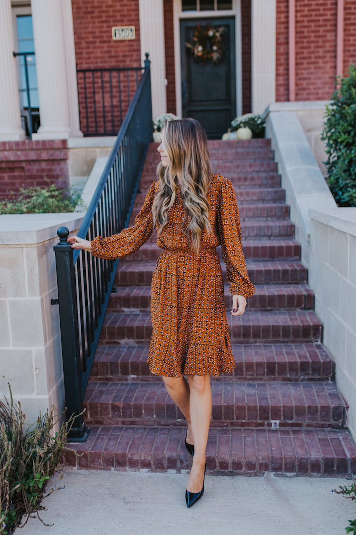 warm weather fall outfits rust colored dress