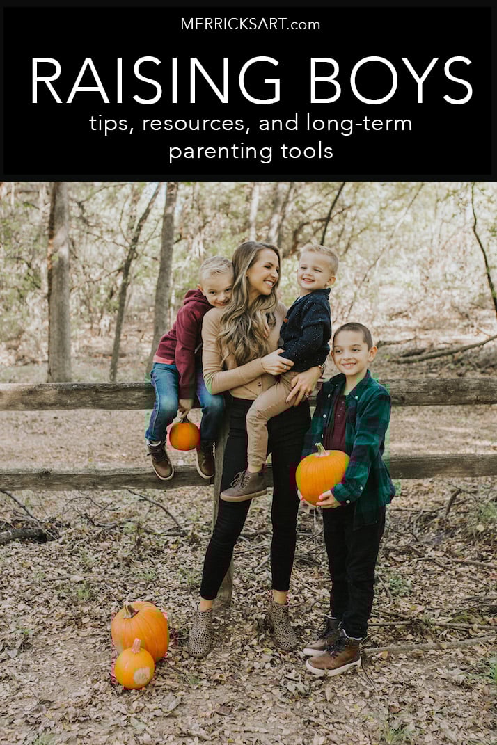 mom and sons in a pumpkin patch