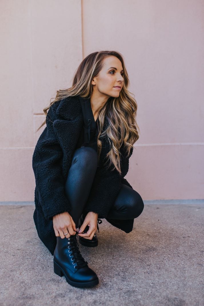 black leggings with black combat boots outfit